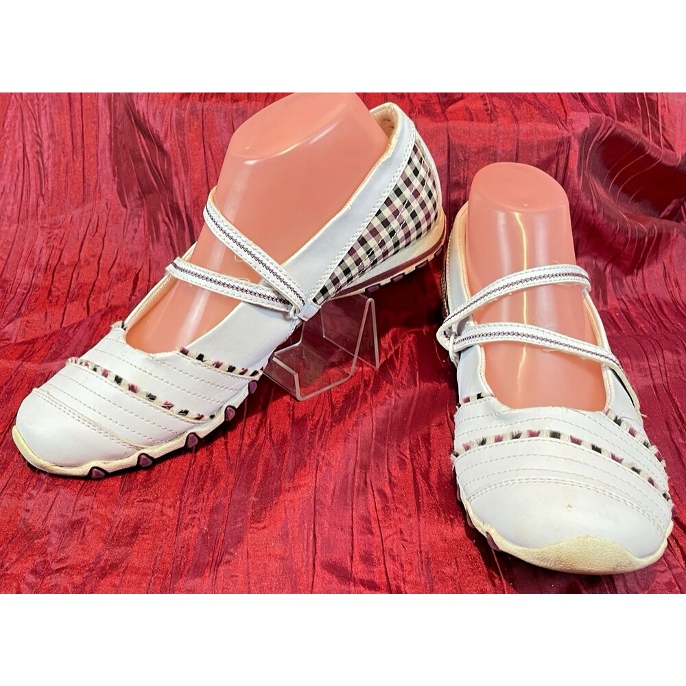 Womens NWOT VictorY Mary Jane Style White/Tan Plaid Shoes sz 10